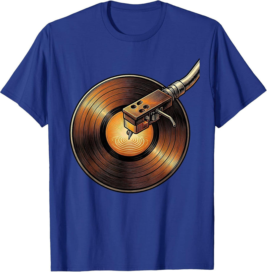 70s Vinyl Record Turntable Needle Drop Graphic T-Shirt - Royal Blue