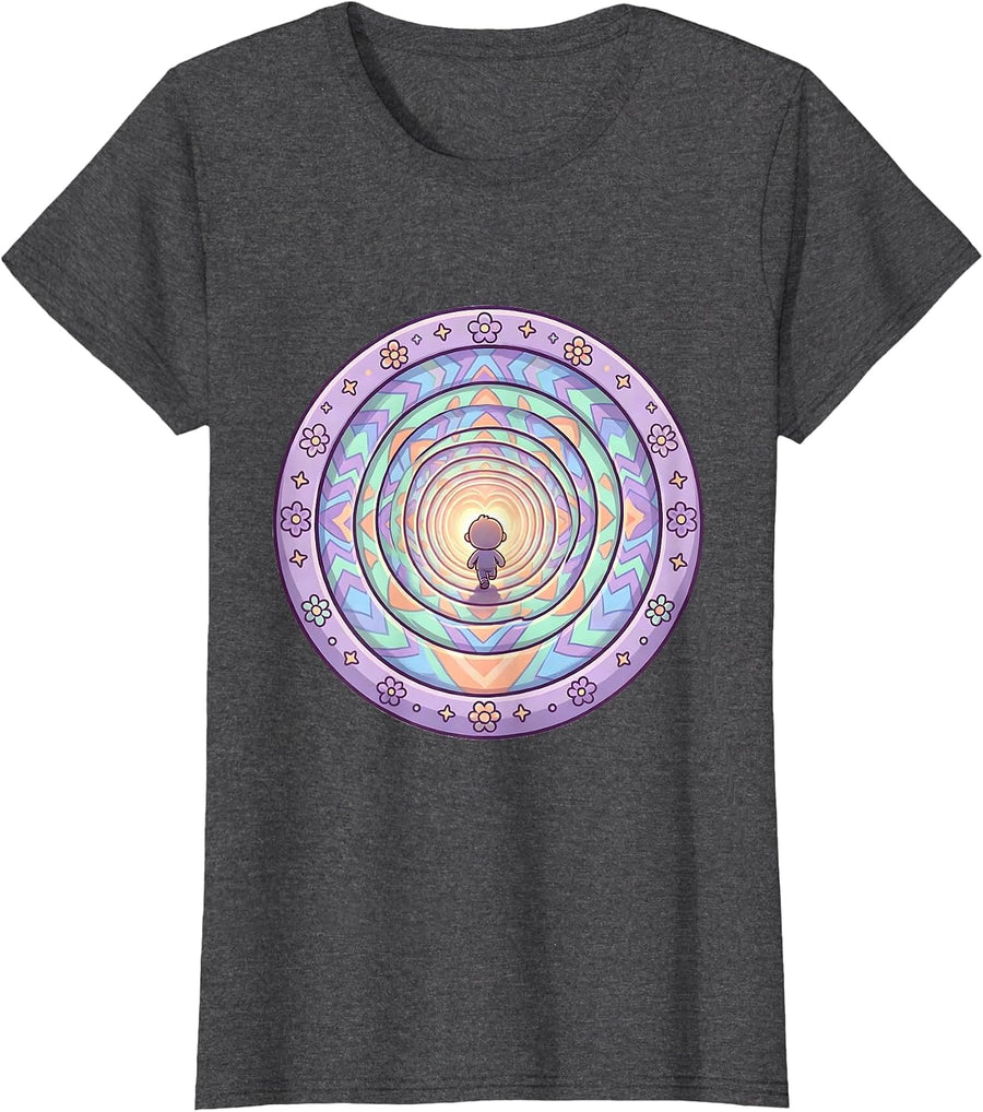 Women's Autism Kaleidoscope Tunnel Journey Graphic T-Shirt - Dark Heather Grey