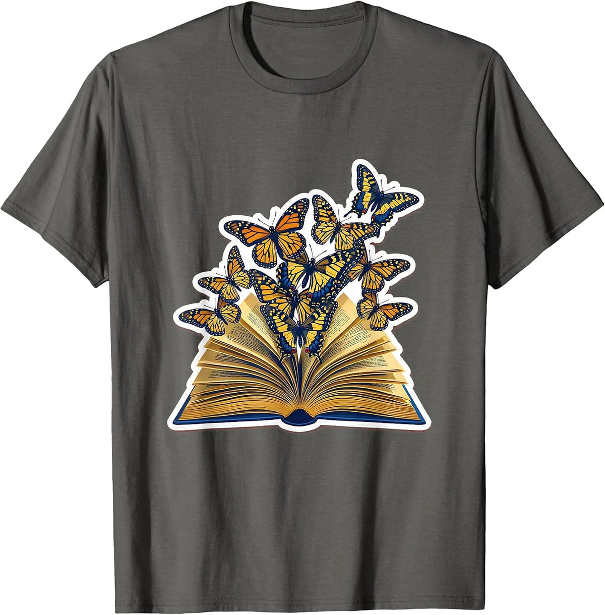 Sped Teacher Open Book Butterflies Flying Out T-Shirt - Asphalt Grey