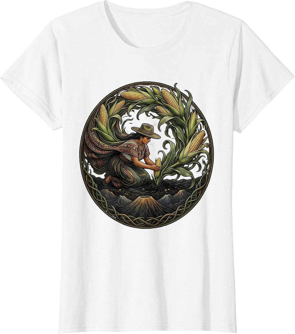El Salvador Corn Farmer Volcanic Soil Illustration T-Shirt - White