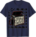 Keeping America Delivered Stencil Graphic Patriotic Mail T-Shirt - Navy Blue