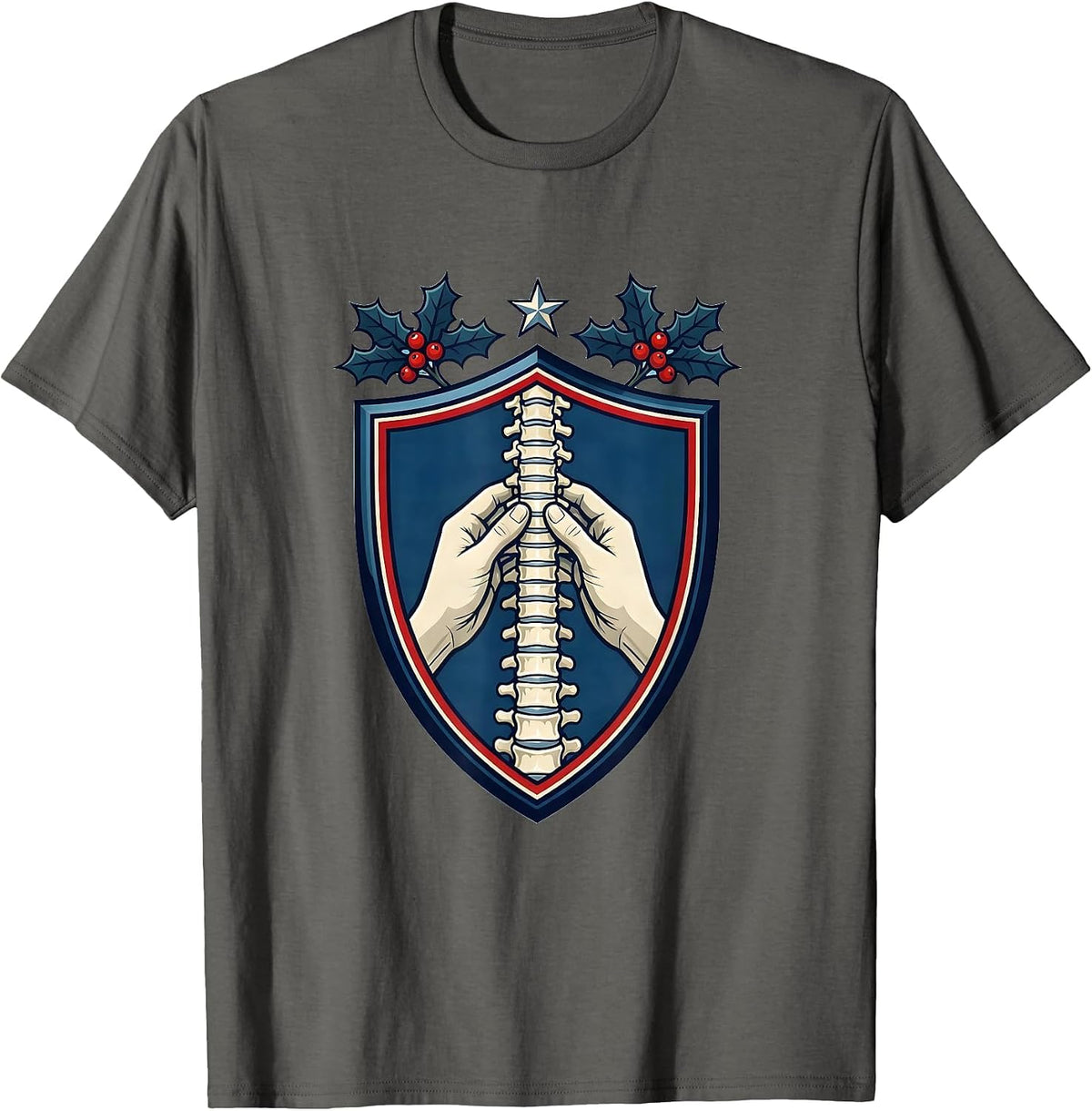 Men's Shield Spine Alignment Chiropractor Christmas Humor T-Shirt - Asphalt Grey