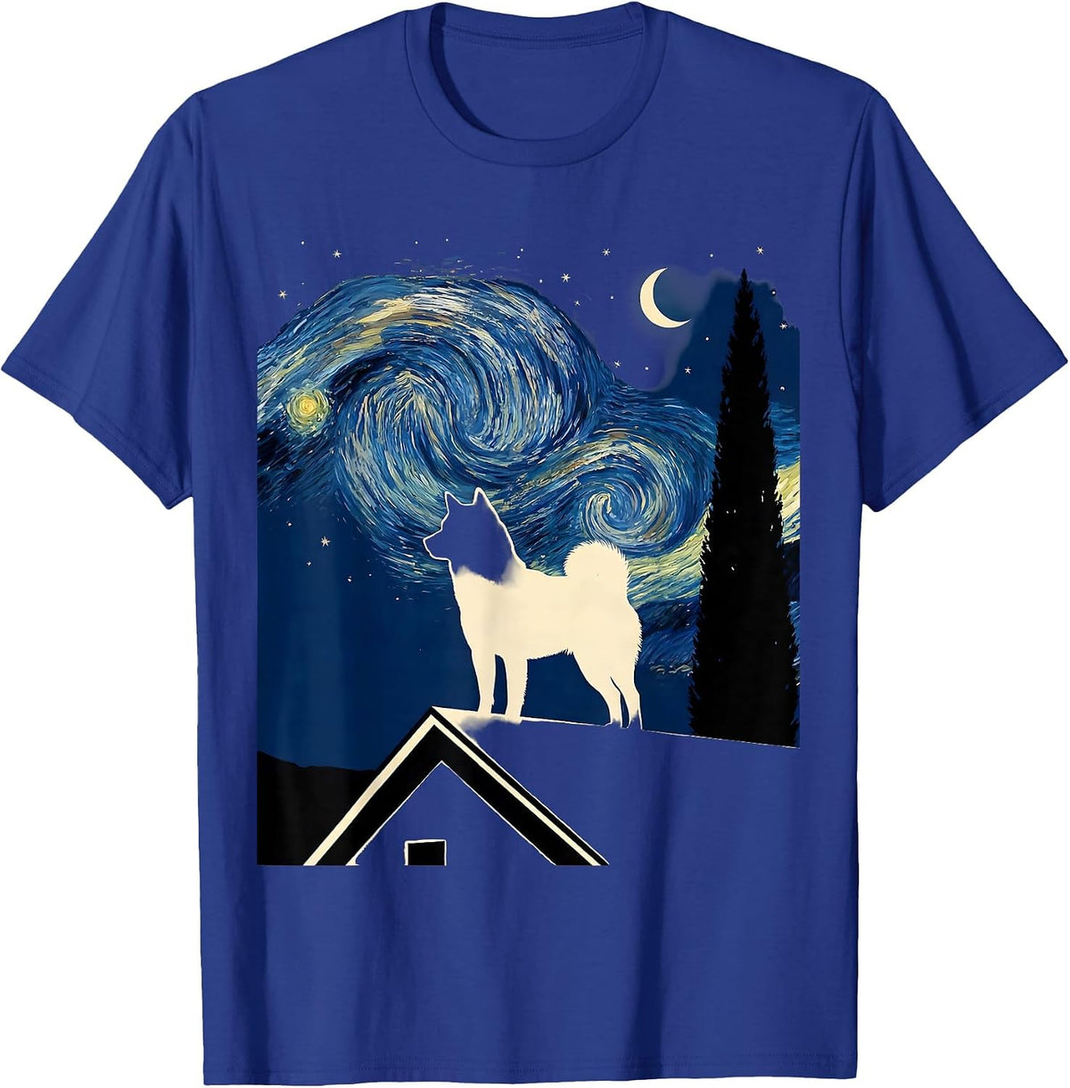 Shiba Inu Silhouette Van Gogh Starry Night Dog Lover Novelty T-Shirt - Royal Blue