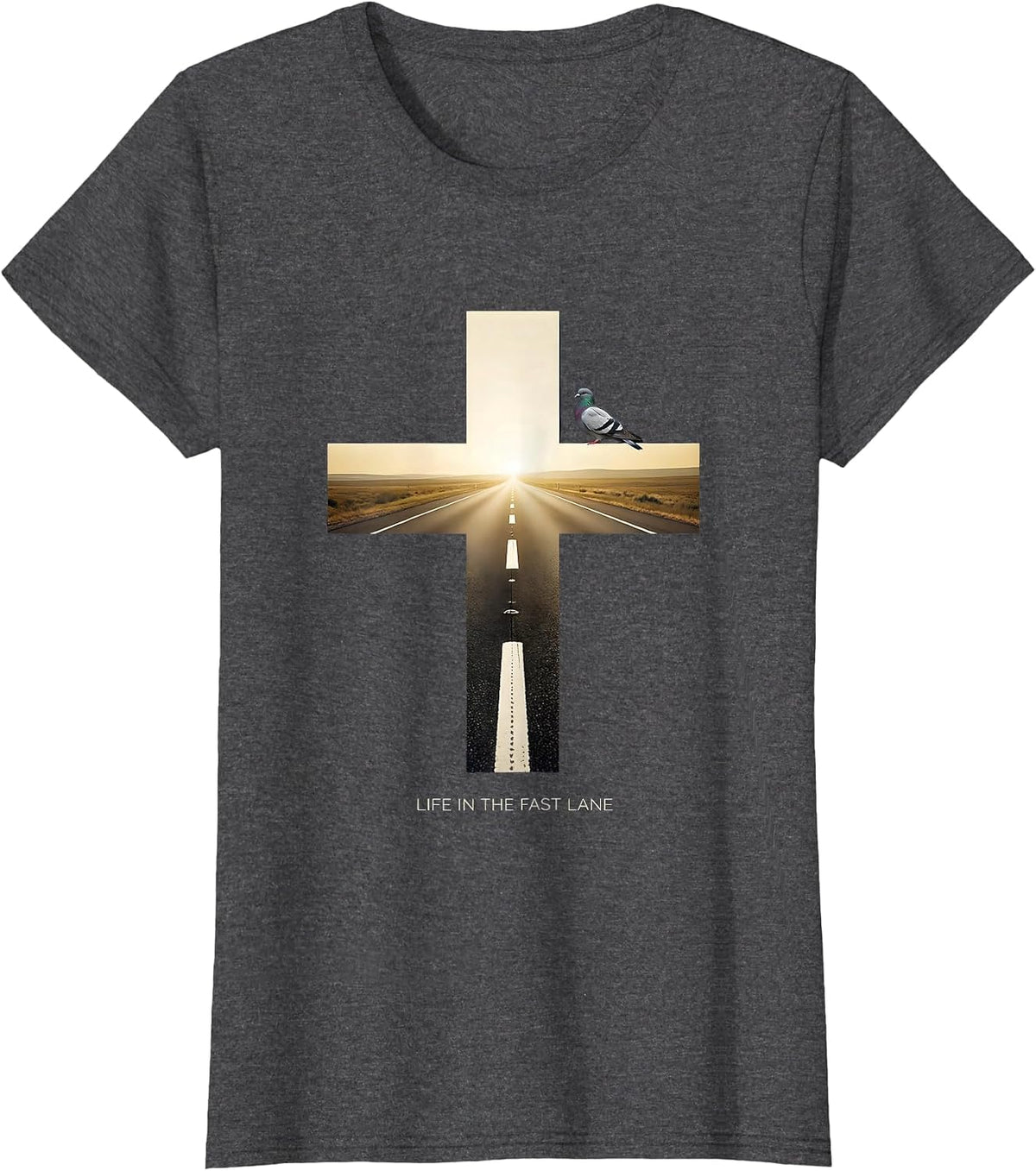 Women's Life in the Fast Lane Racing Graphic Design T-Shirt - Dark Heather Grey
