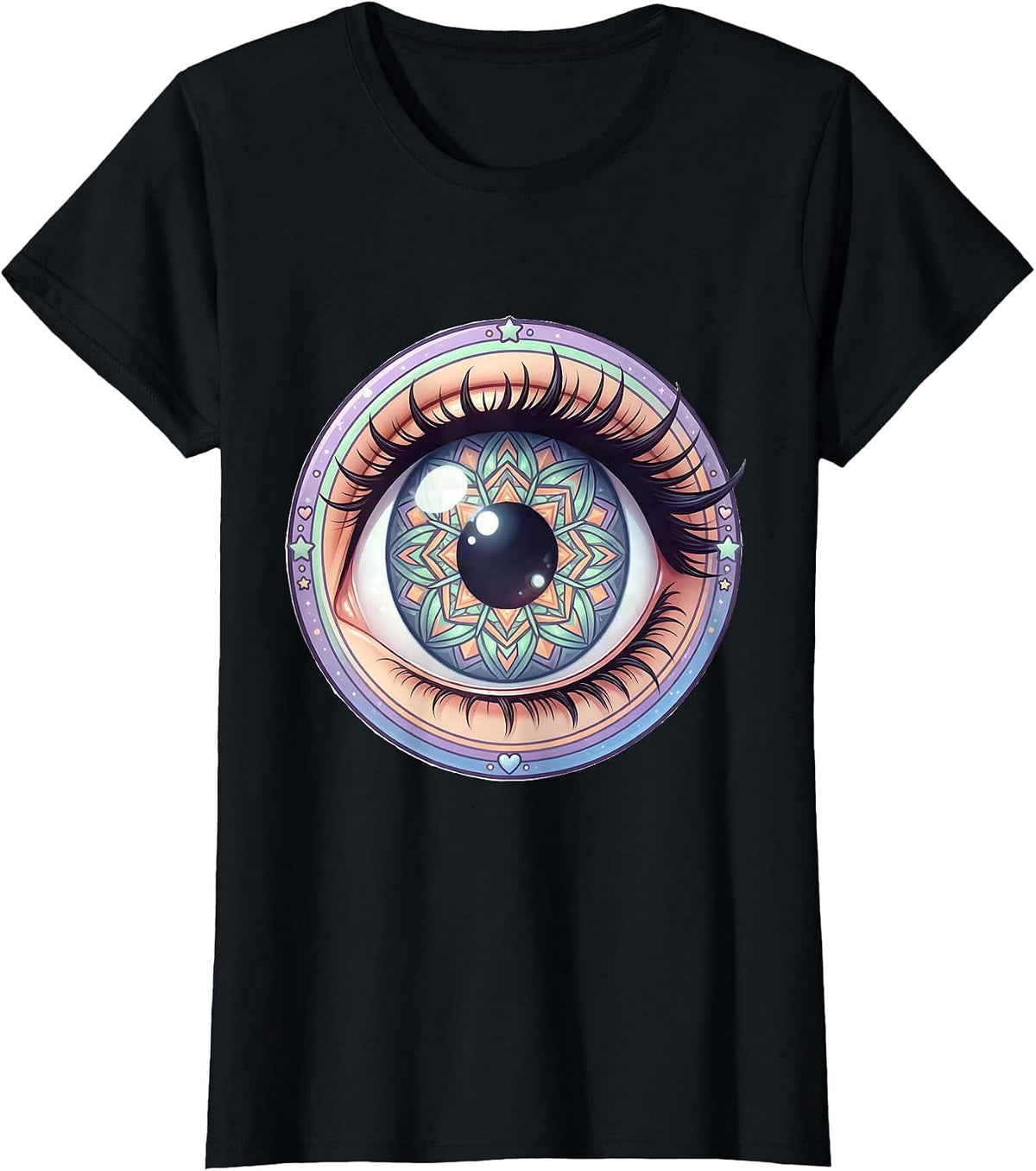 Women's Autism Kaleidoscope Eye Geometric Iris Design T-Shirt - Black