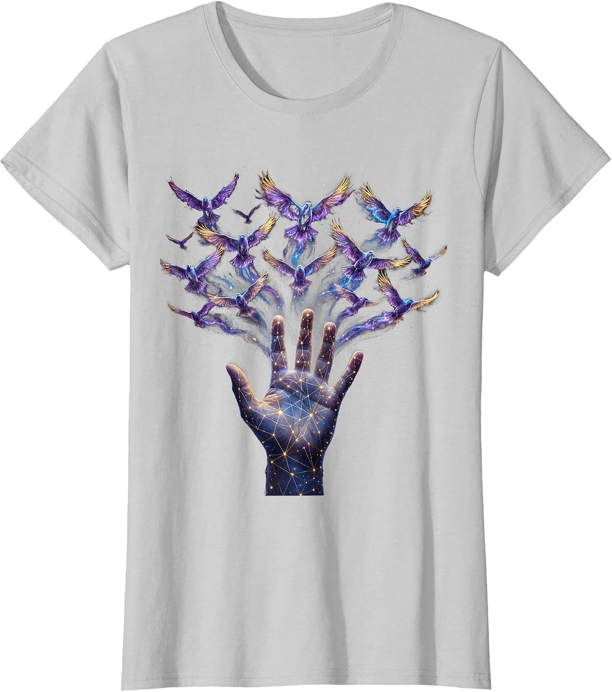 Women's Autism Awareness Colorful Birds Freedom Design T-Shirt - Silver Grey