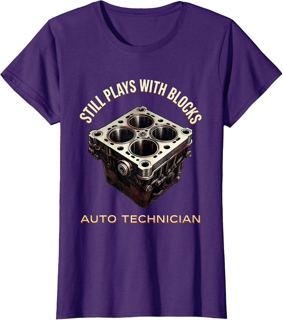 Women's Still Plays With Blocks Auto Technician Mechanic Gift T-Shirt - Purple