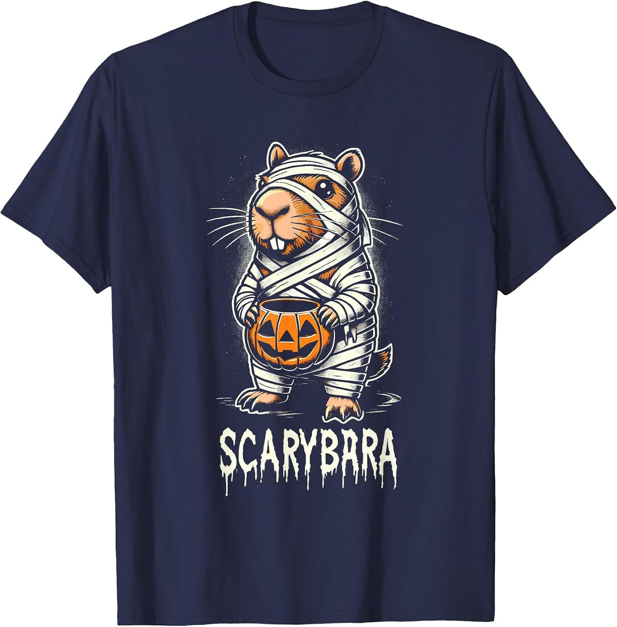 Cute Capybara Mummy Trick or Treat Halloween Funny Capybara T-Shirt - Navy Blue