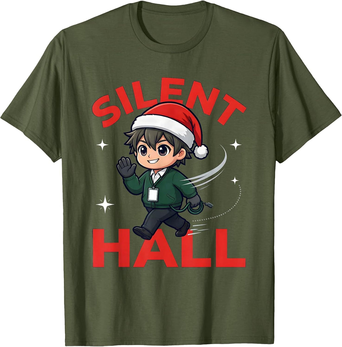 Men's SILENT HALL Funny School Staff Christmas Humor T-Shirt - Olive Green