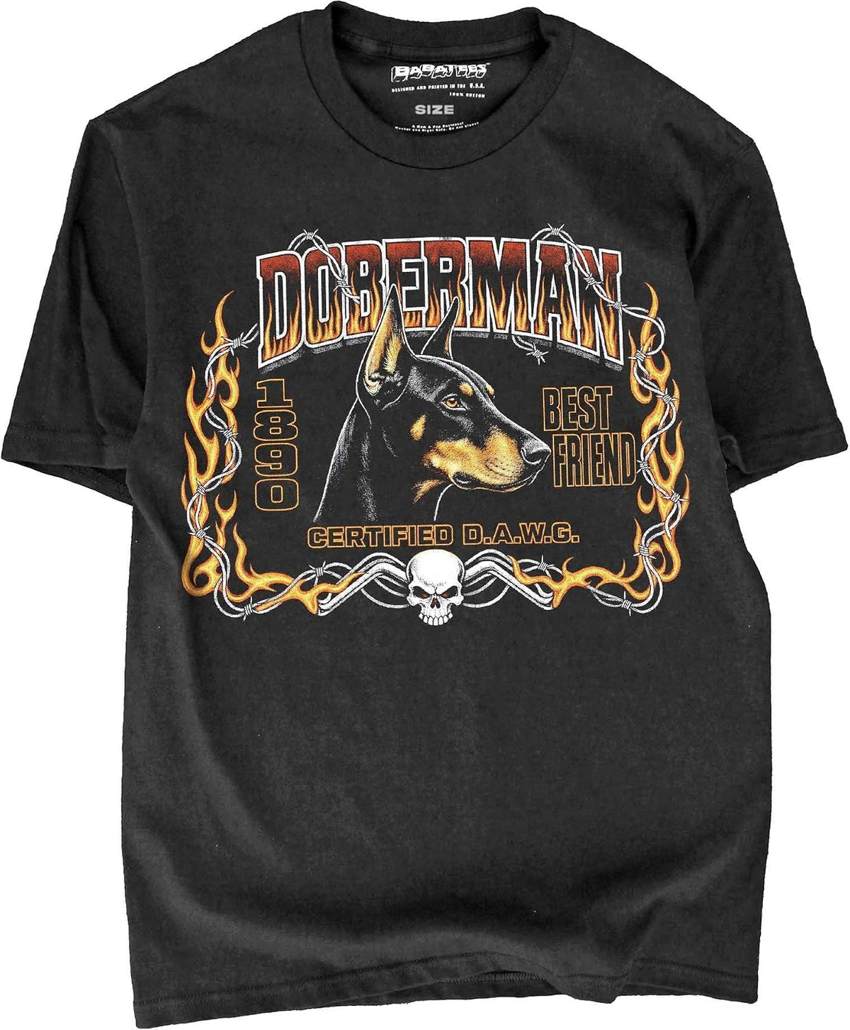BABATEES Doberman - U.S.A. Brand Cotton Black Tshirt - Doberman 61k