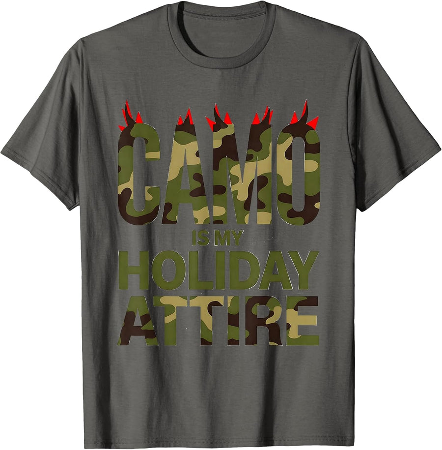 Camo Is My Holiday Attire Funny Deer Hunting Christmas Party T-Shirt - Asphalt Grey