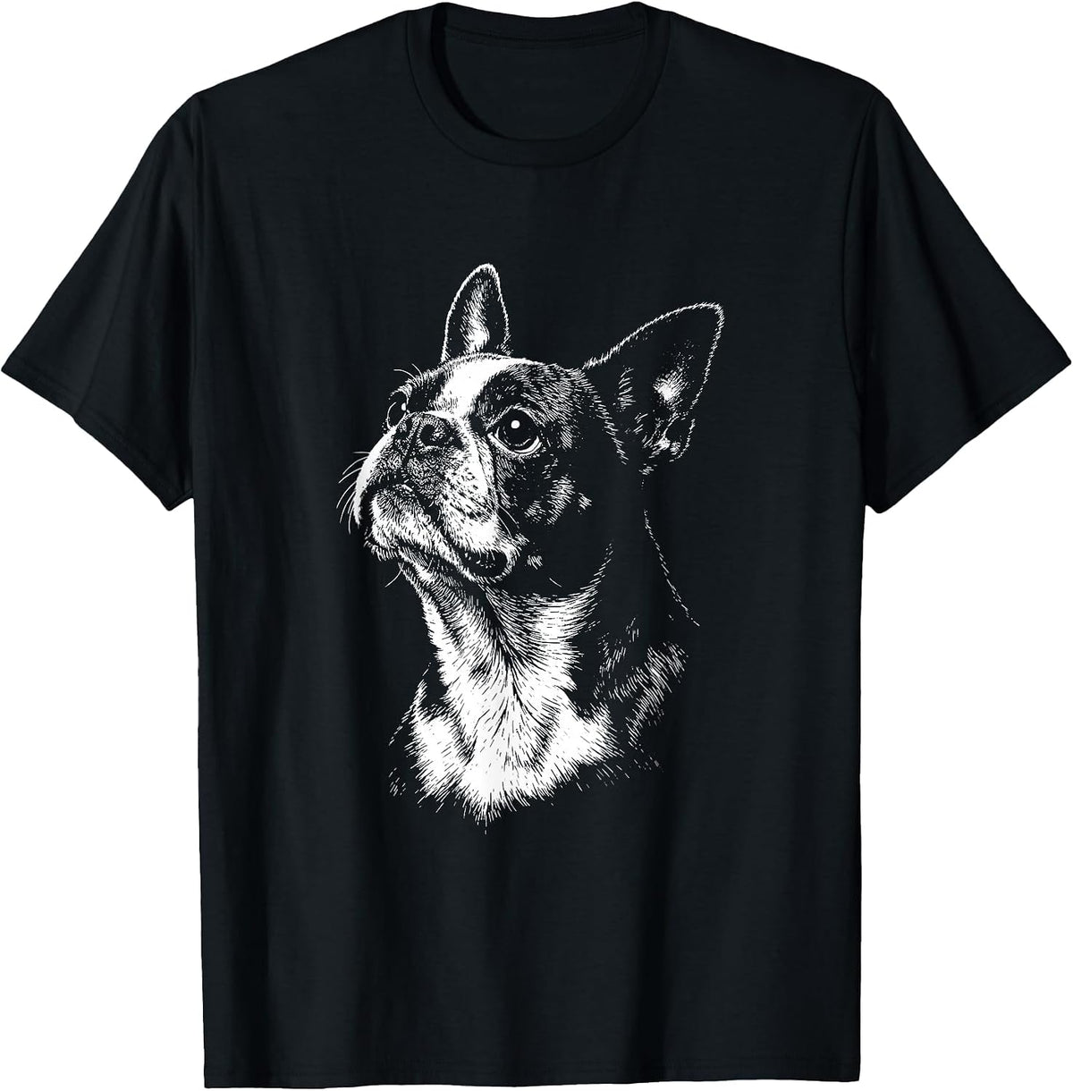 Boston Terrier Portrait Black and White Dog Lover T-Shirt - Black