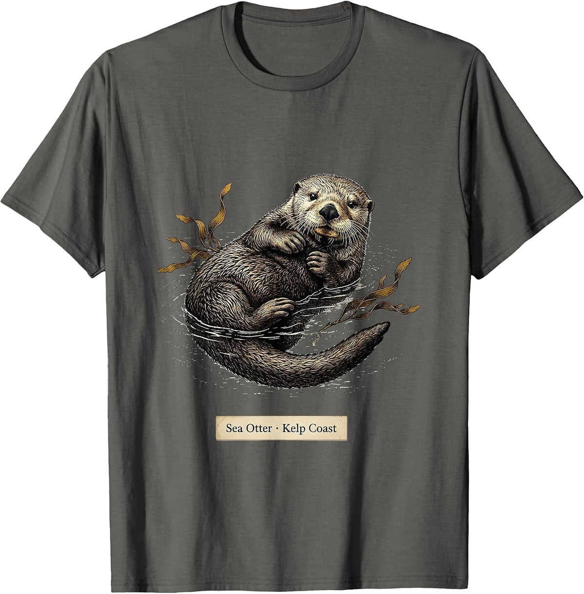 Men's Sea Otter · Kelp Coast Botanical Wildlife Portrait Art T-Shirt - Asphalt Grey