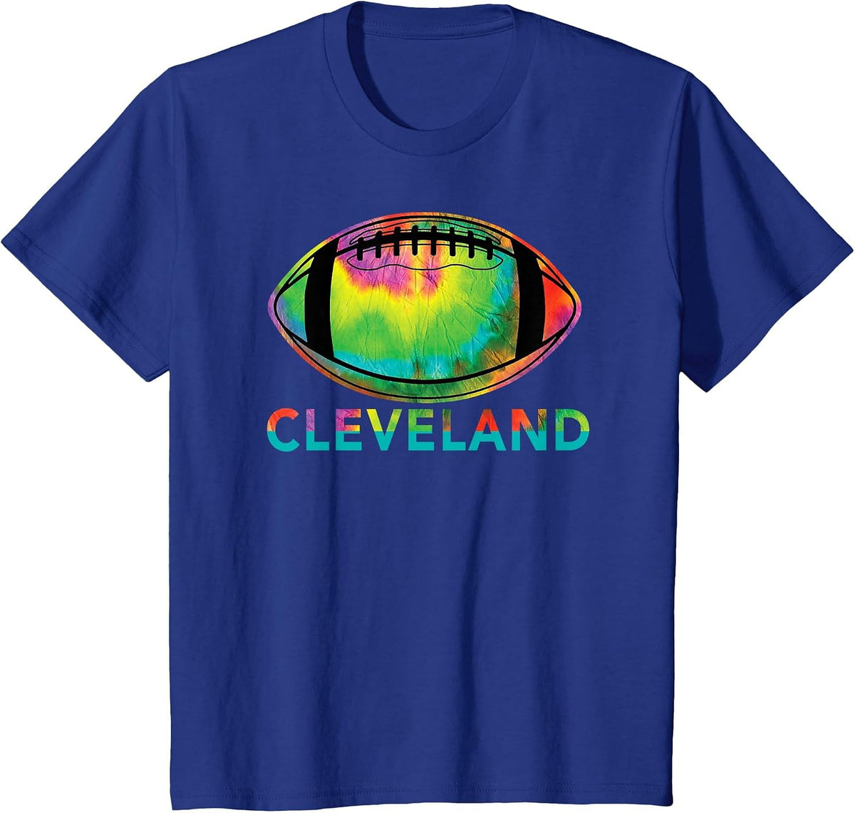 Tie Dye Football Cleveland T-Shirt - Royal Blue