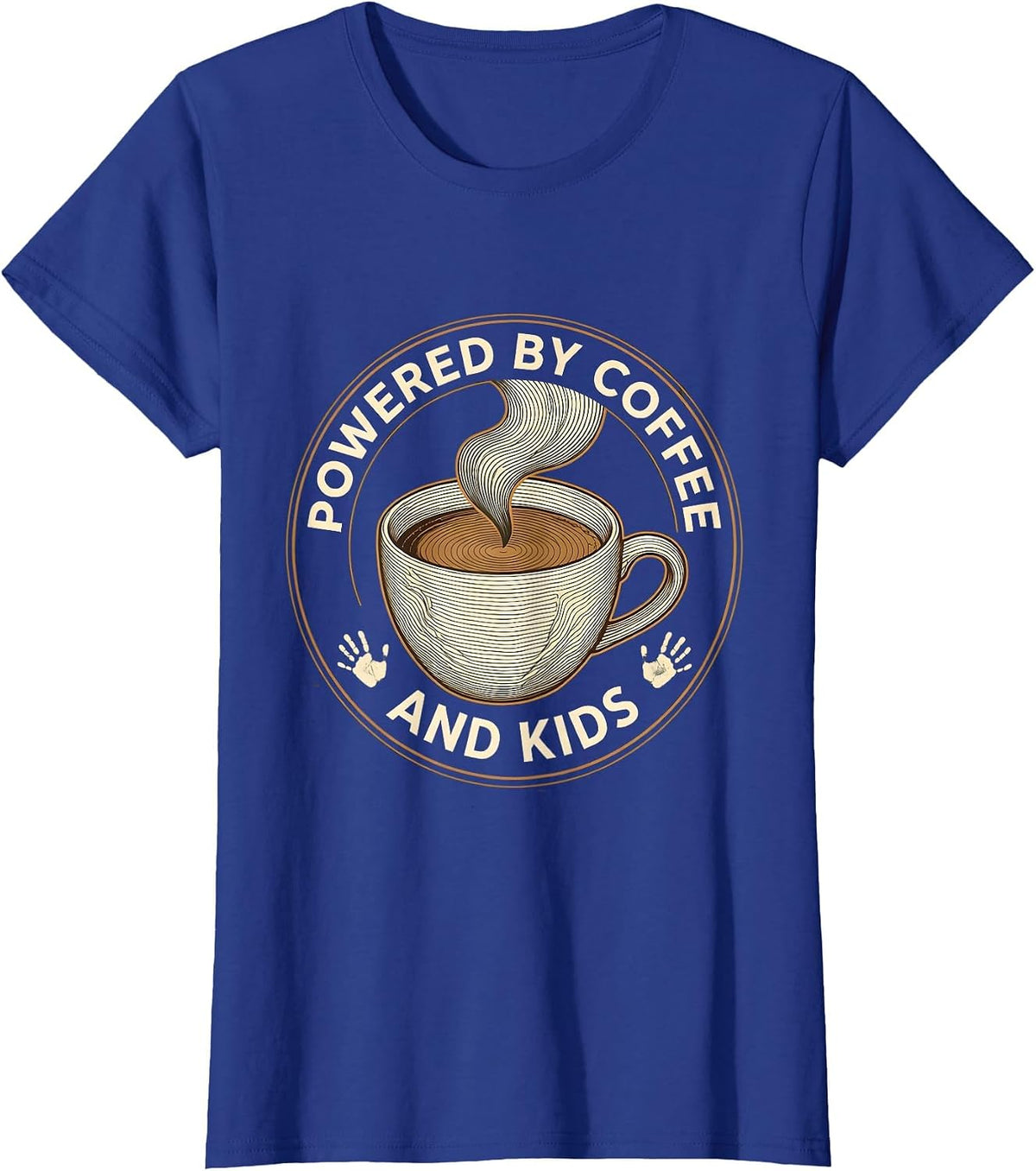 Women's Powered by Coffee and Kids Dad Life Design T-Shirt - Royal Blue