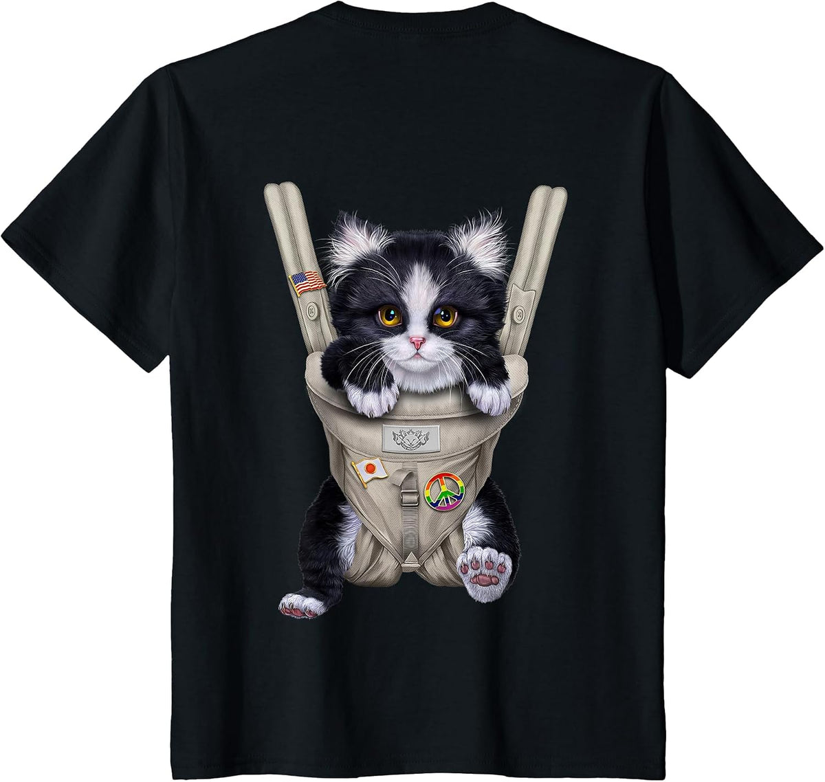 Tuxedo Cat in Baby Carrier T-Shirt - Black