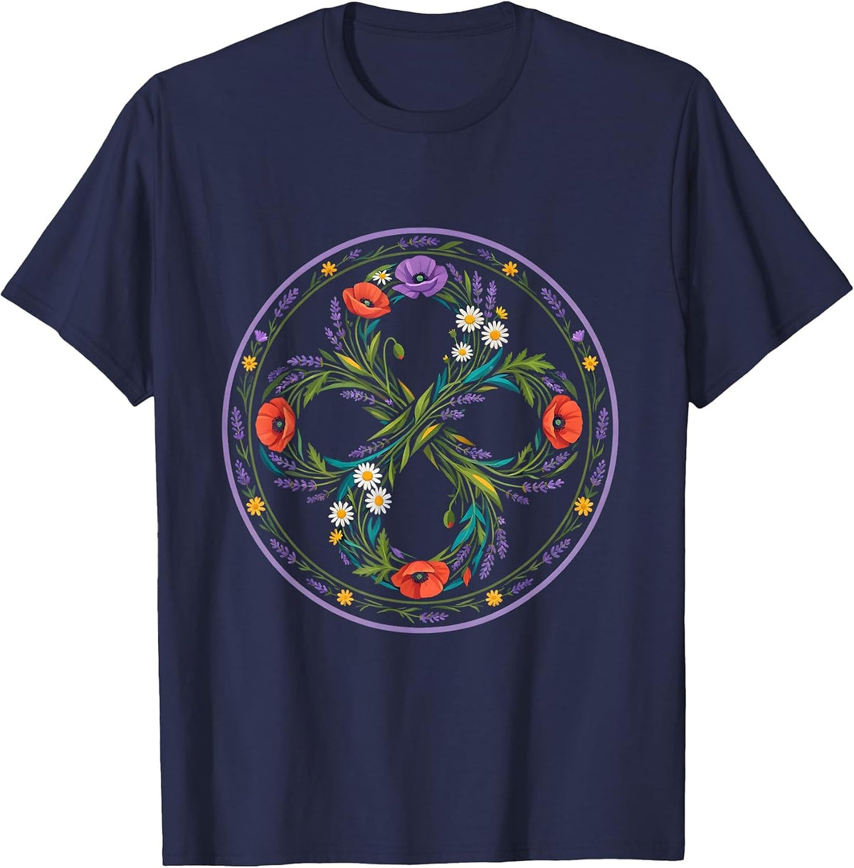 Autism Awareness Wildflower Infinity Symbol T-Shirt - Navy Blue