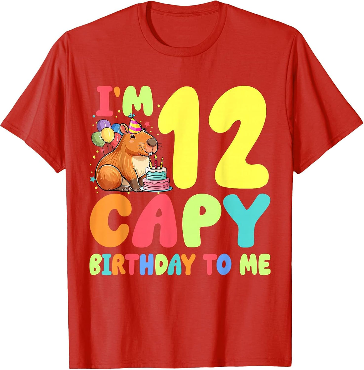 I'm 12 Year Old Capy Birthday to Me 12th Birthday Capybara T-Shirt - Red