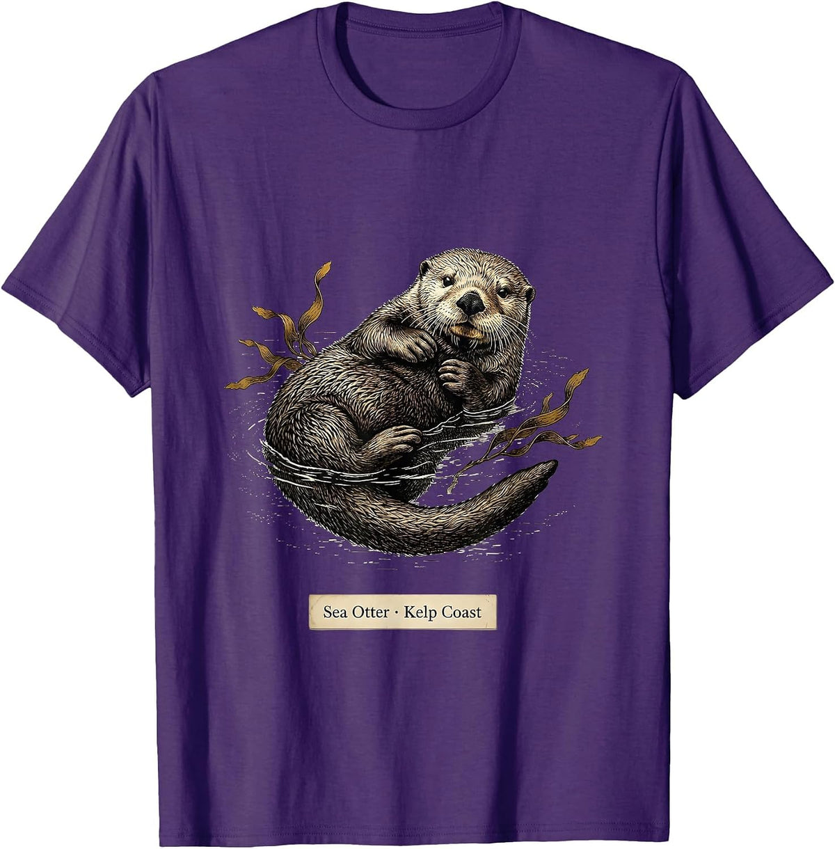 Men's Sea Otter · Kelp Coast Botanical Wildlife Portrait Art T-Shirt - Purple
