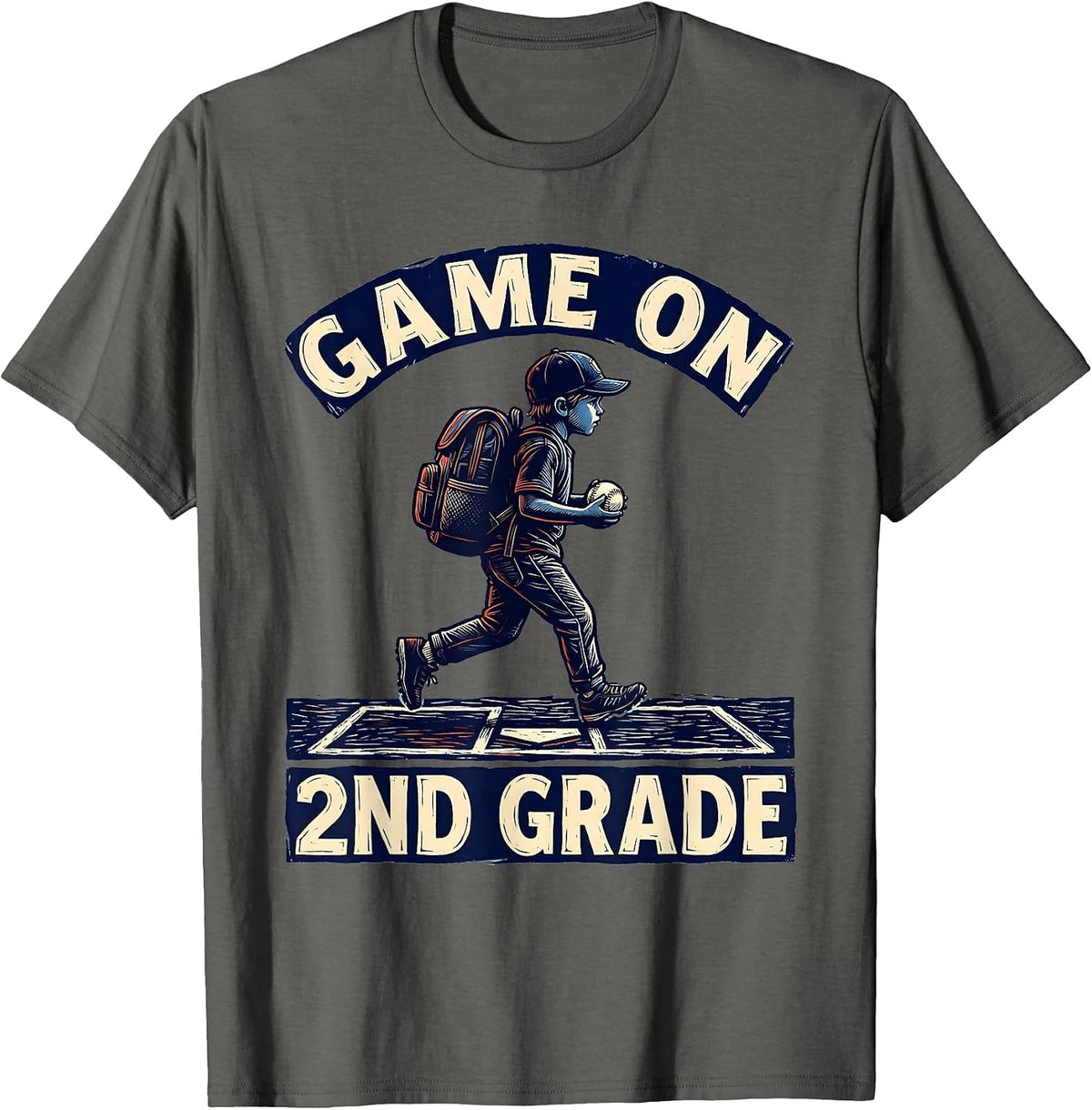 Men's Game On 2nd Grade Back To School Baseball Drip for Boys T-Shirt - Asphalt Grey