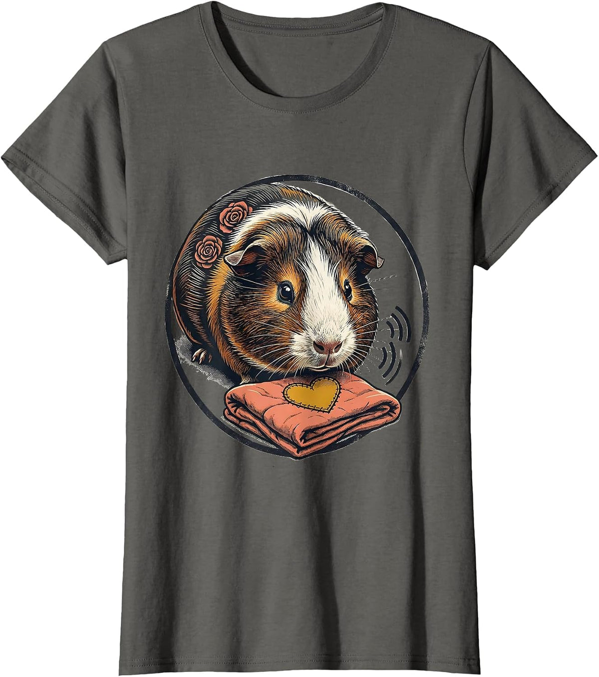 Women's Guinea Pig Rosette Lap Blanket Cavy Lover Screenprint Poster T-Shirt - Asphalt Grey