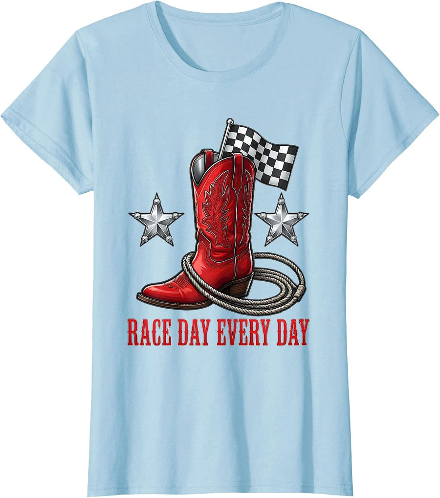 Women's Race Day Every Day Racing Lifestyle Design T-Shirt - Baby Blue