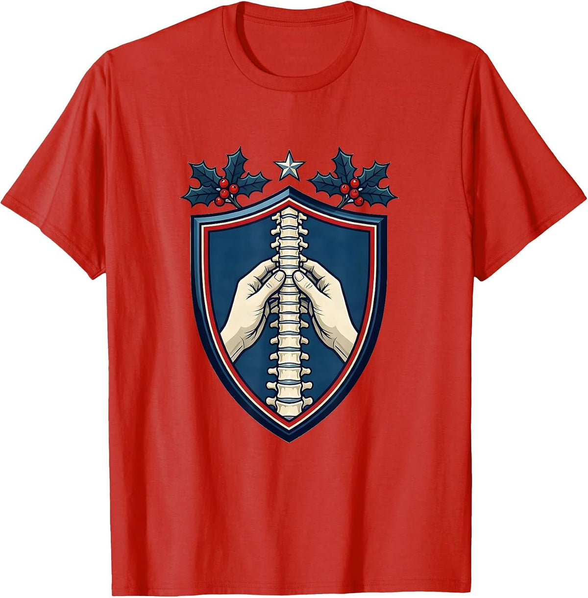 Men's Shield Spine Alignment Chiropractor Christmas Humor T-Shirt - Red