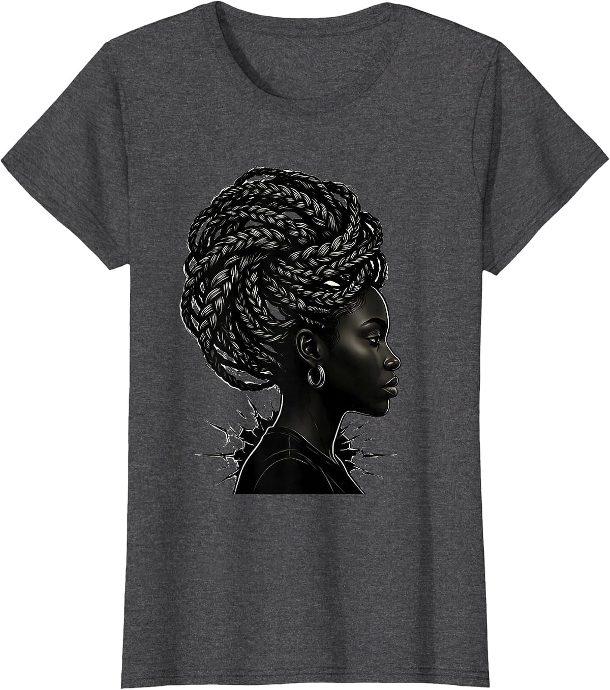 Women's Black Woman Pride Line Art Strength And Unbothered T-Shirt - Dark Heather Grey