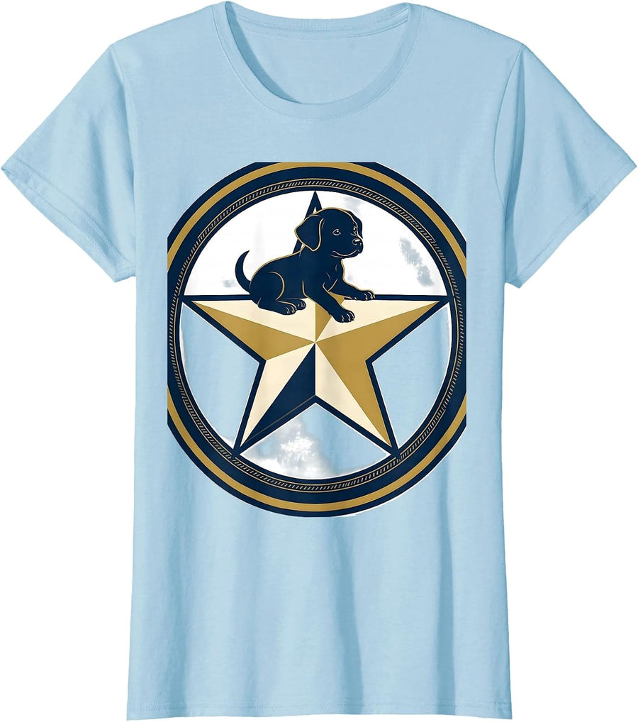 Women's Captain Star Puppy Badge Shiba Inu Dog Lover Gift T-Shirt - Baby Blue
