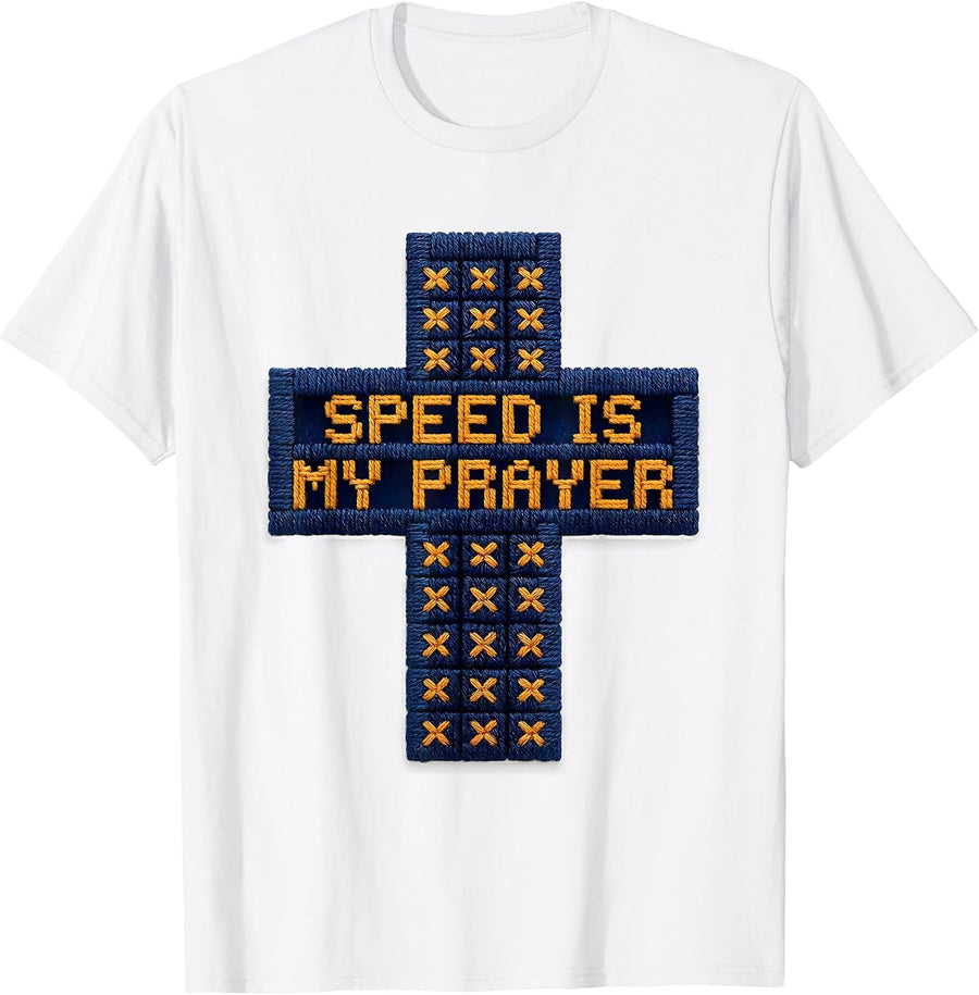 Men's Godspeed Speed Is My Prayer Graphic Design T-Shirt - White
