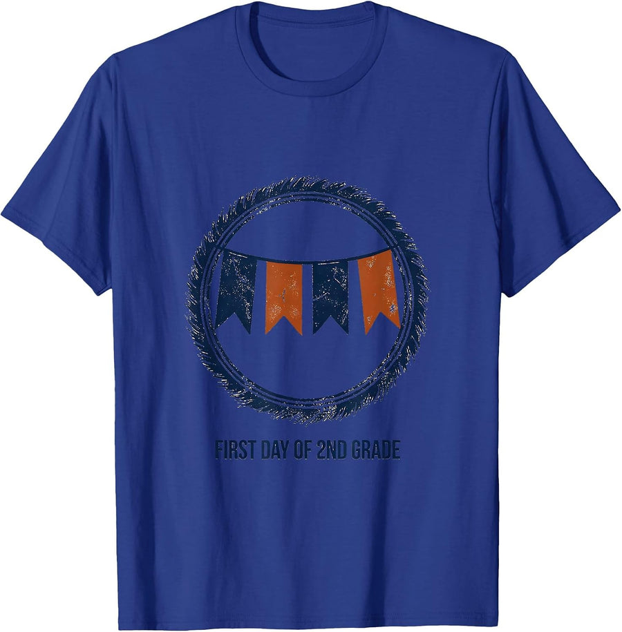 First Day of 2nd Grade Rubber Stamp Back to School Pennant T-Shirt - Royal Blue