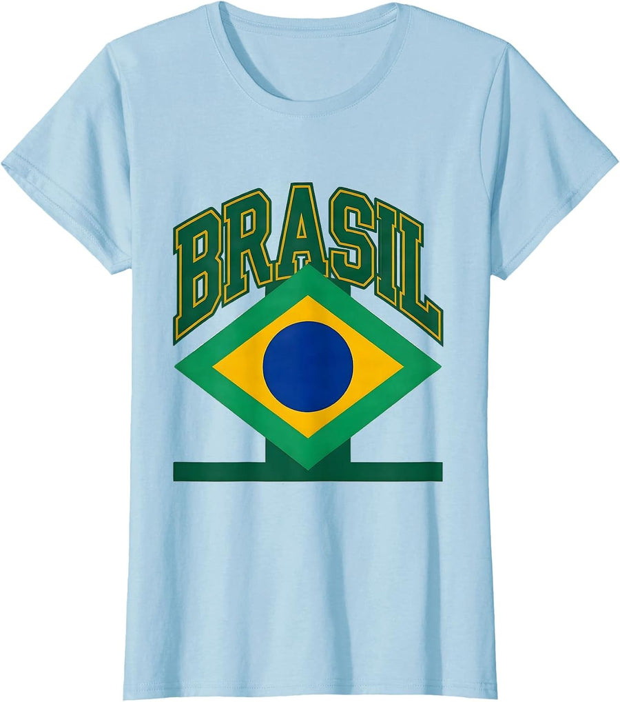 Women's BRASIL Bold Brazilian Flag National Pride Heritage Month T-Shirt - Baby Blue