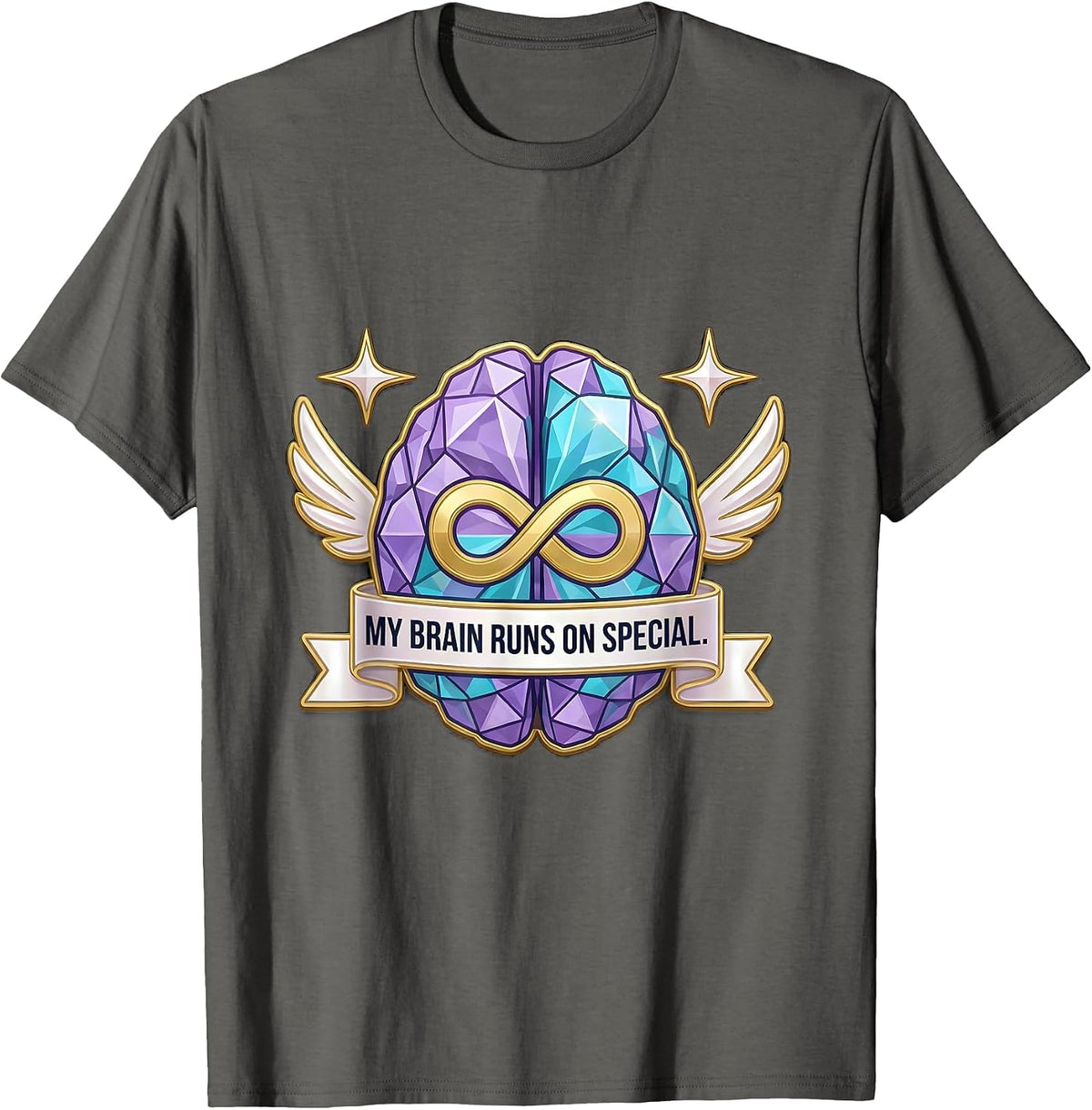 My Brain Runs On Special Autism Awareness Design T-Shirt - Asphalt Grey
