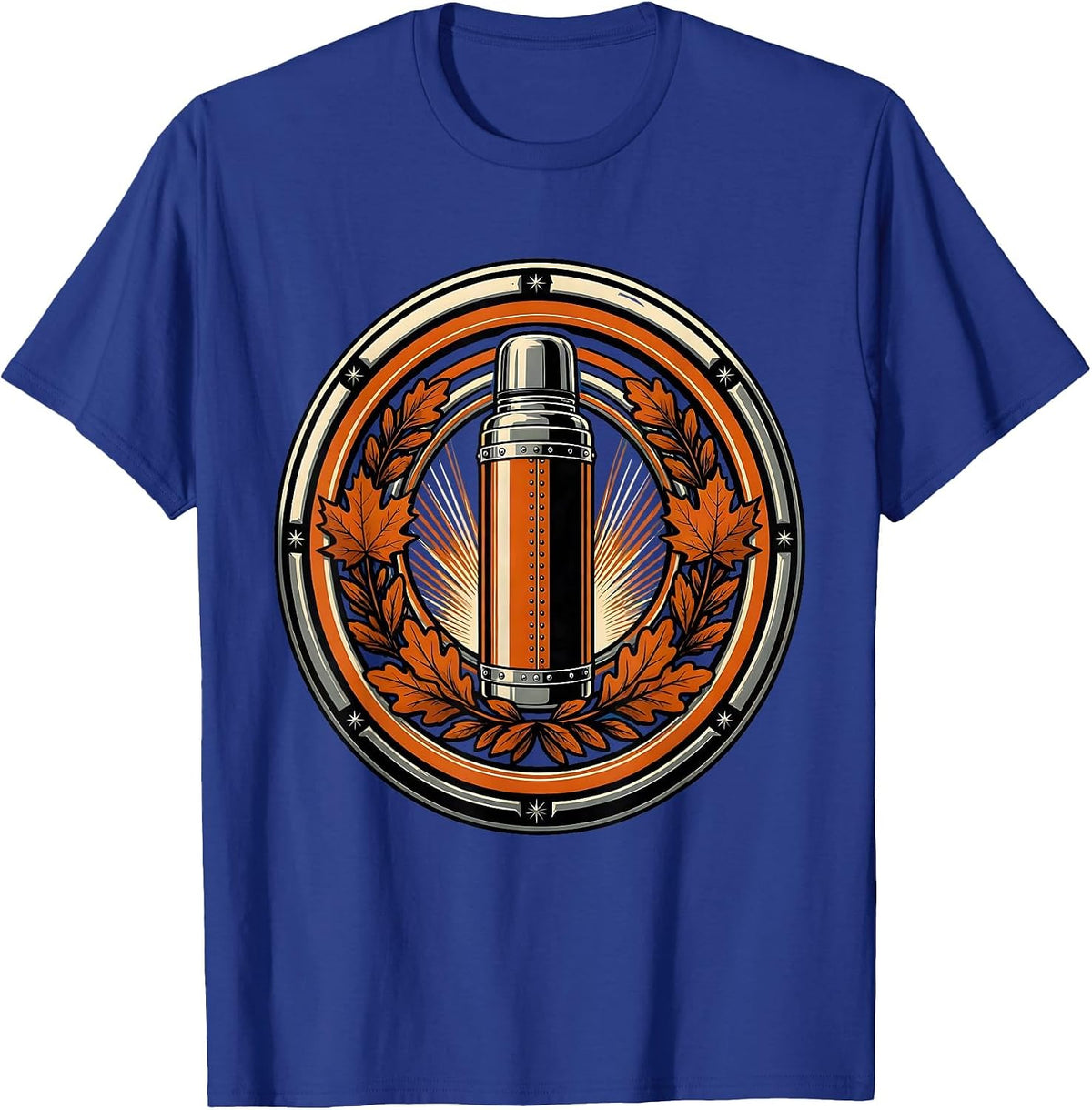 Men's Vintage Thermos Autumn Leaves Camping Design T-Shirt - Royal Blue