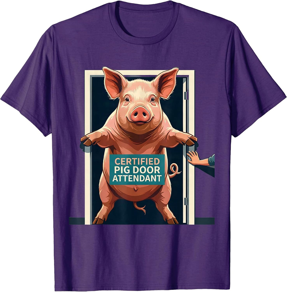 Certified Pig Door Attendant Funny Pig Lover Pet Owner Gift T-Shirt - Purple