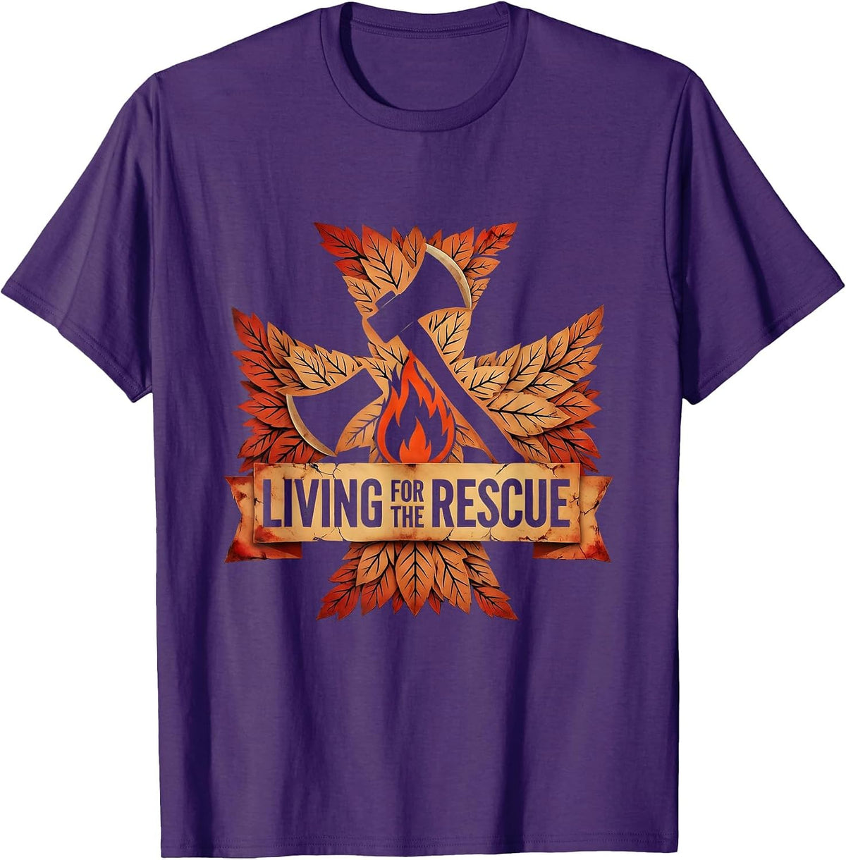 Living for the Rescue Firefighter Design T-Shirt - Purple