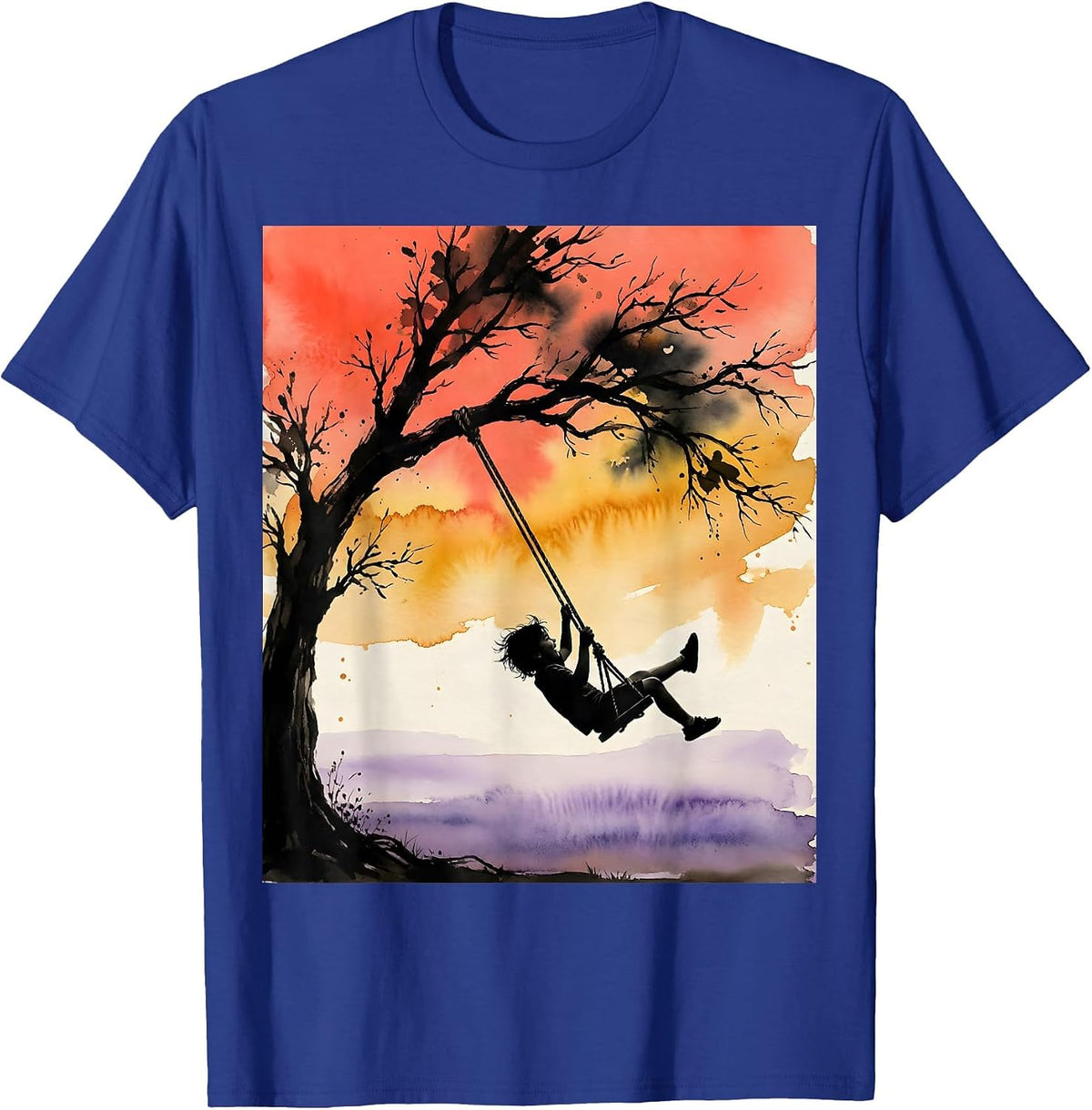 Autism Awareness Child Swinging Sunset Graphic T-Shirt - Royal Blue