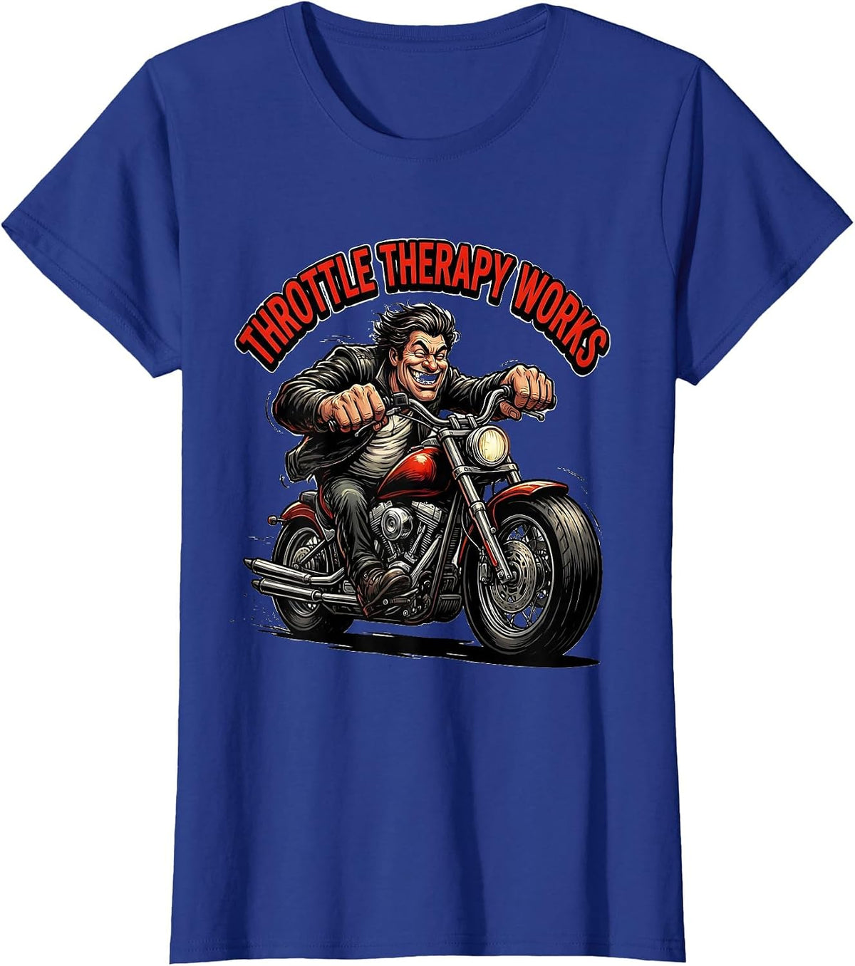 Women's Throttle Therapy Works Motorcycle Design T-Shirt - Royal Blue