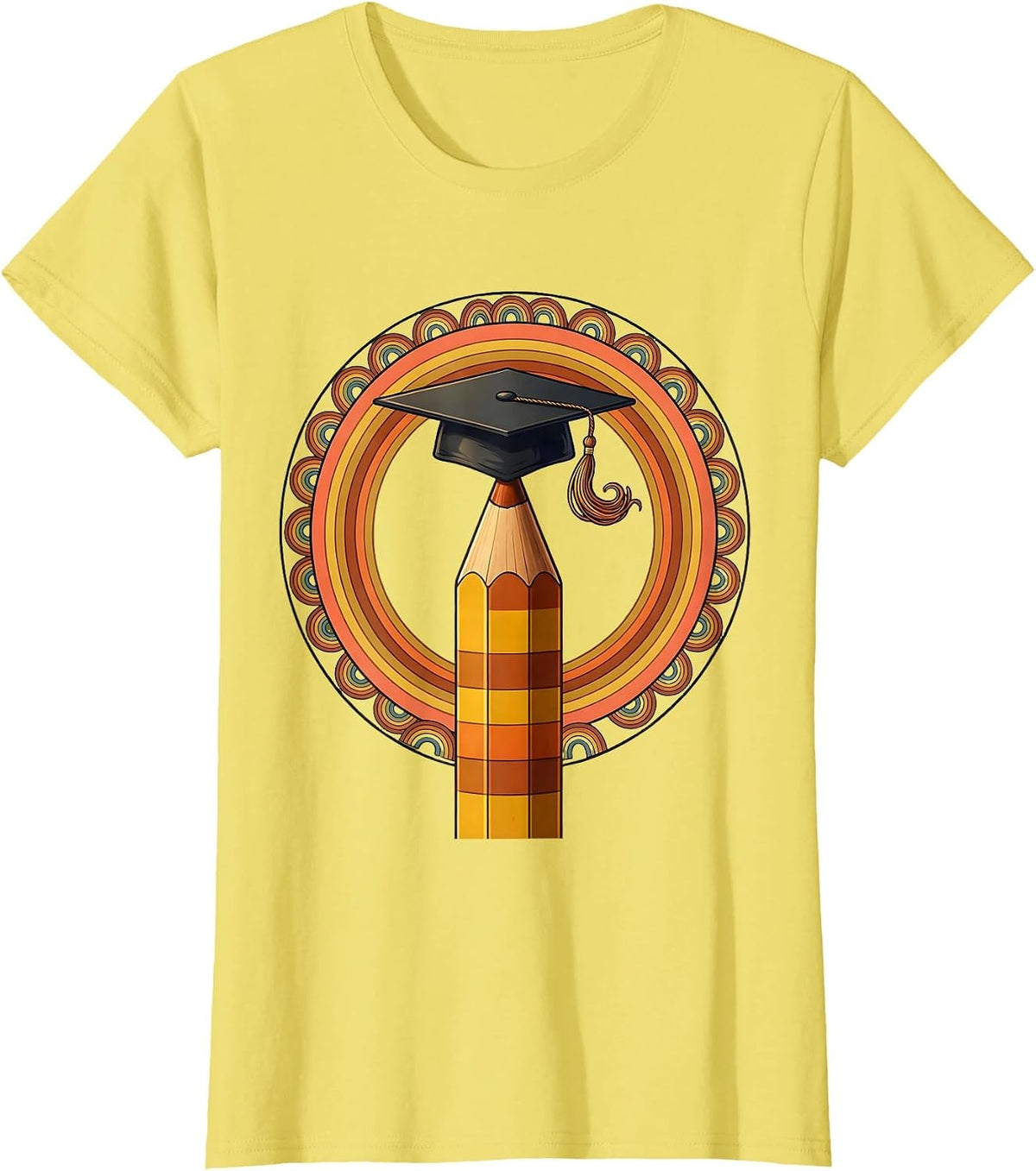 Women's Sped Teacher Graduation Cap Pencil Illustration T-Shirt - Lemon Yellow