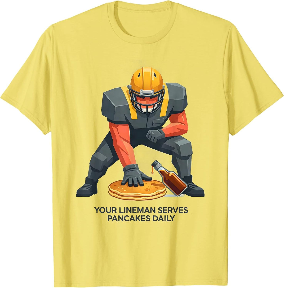 Men's Your Lineman Serves Pancakes Daily Funny Breakfast Food T-Shirt - Lemon Yellow