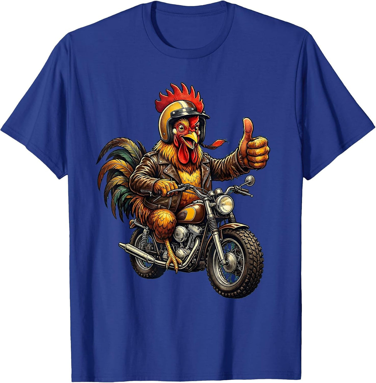 Men's Chicken Riding a Vintage Motorcycle Graphic T-Shirt - Royal Blue