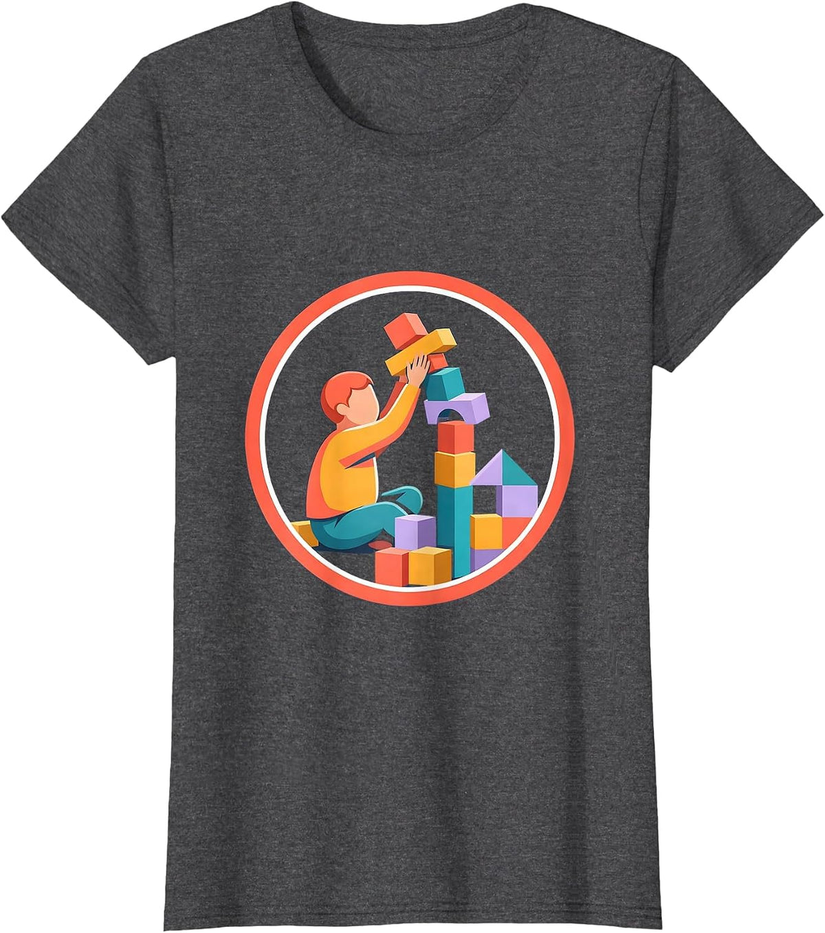 Women's Special Education Building Blocks Graphic Tee T-Shirt - Dark Heather Grey