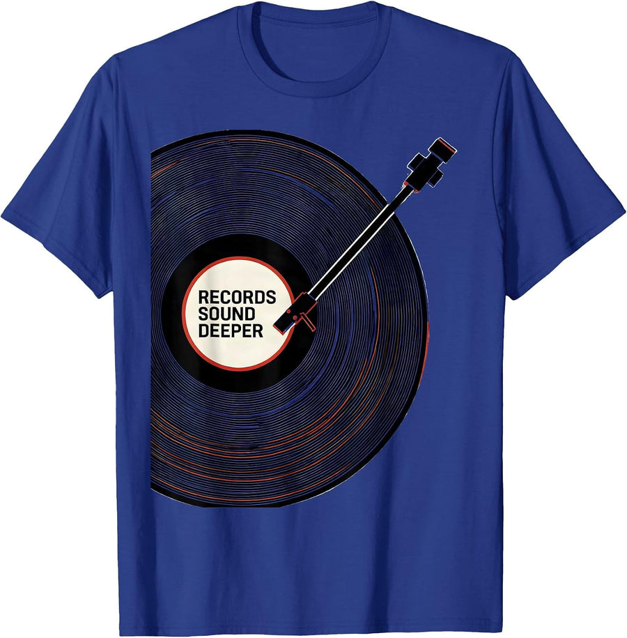 Records Sound Deeper Geometric Vinyl Record DJ Music Lover T-Shirt - Royal Blue