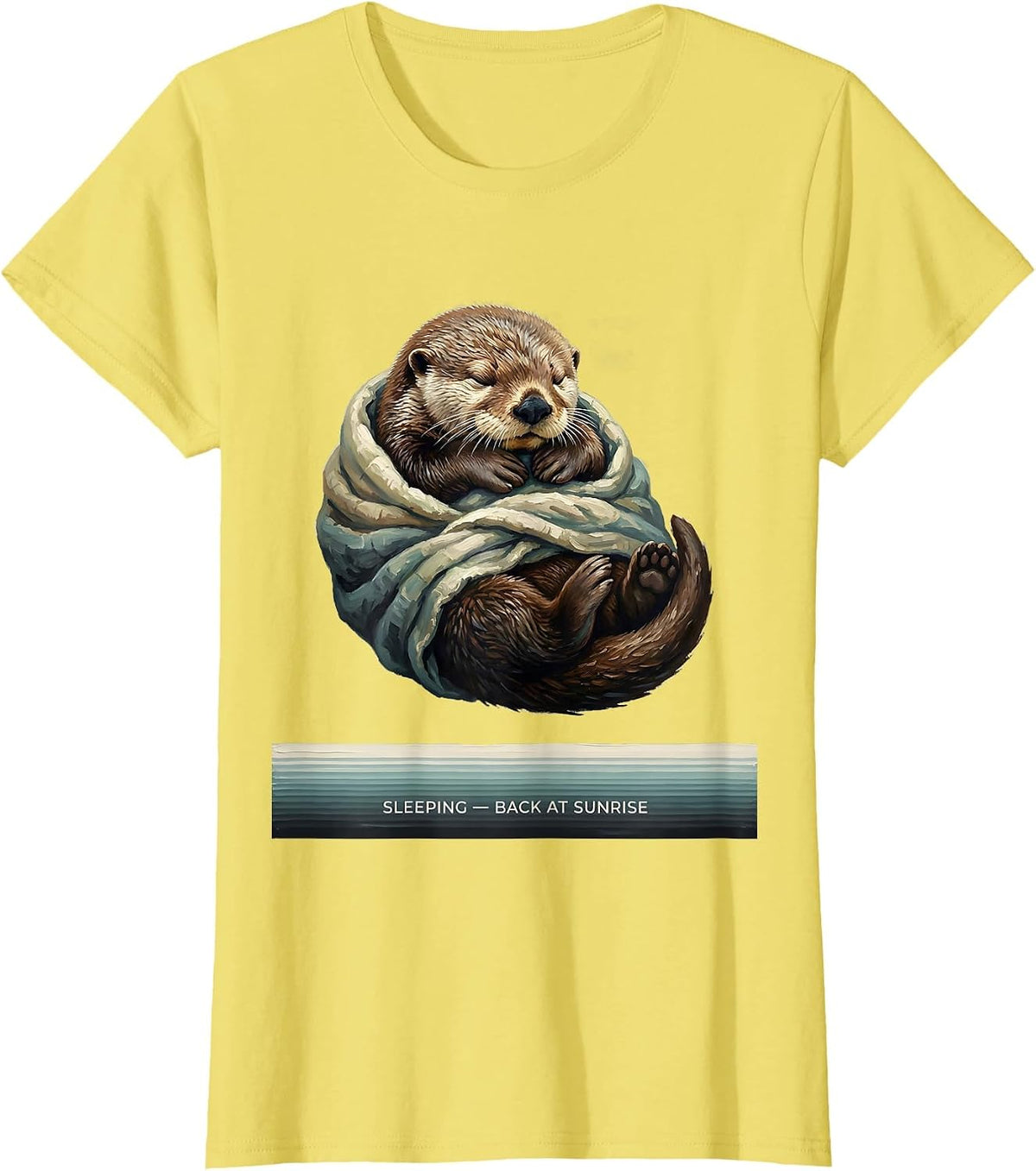 Sleeping — Back At Sunrise Whimsical Cozy Sea Otter Nap T-Shirt - Lemon Yellow