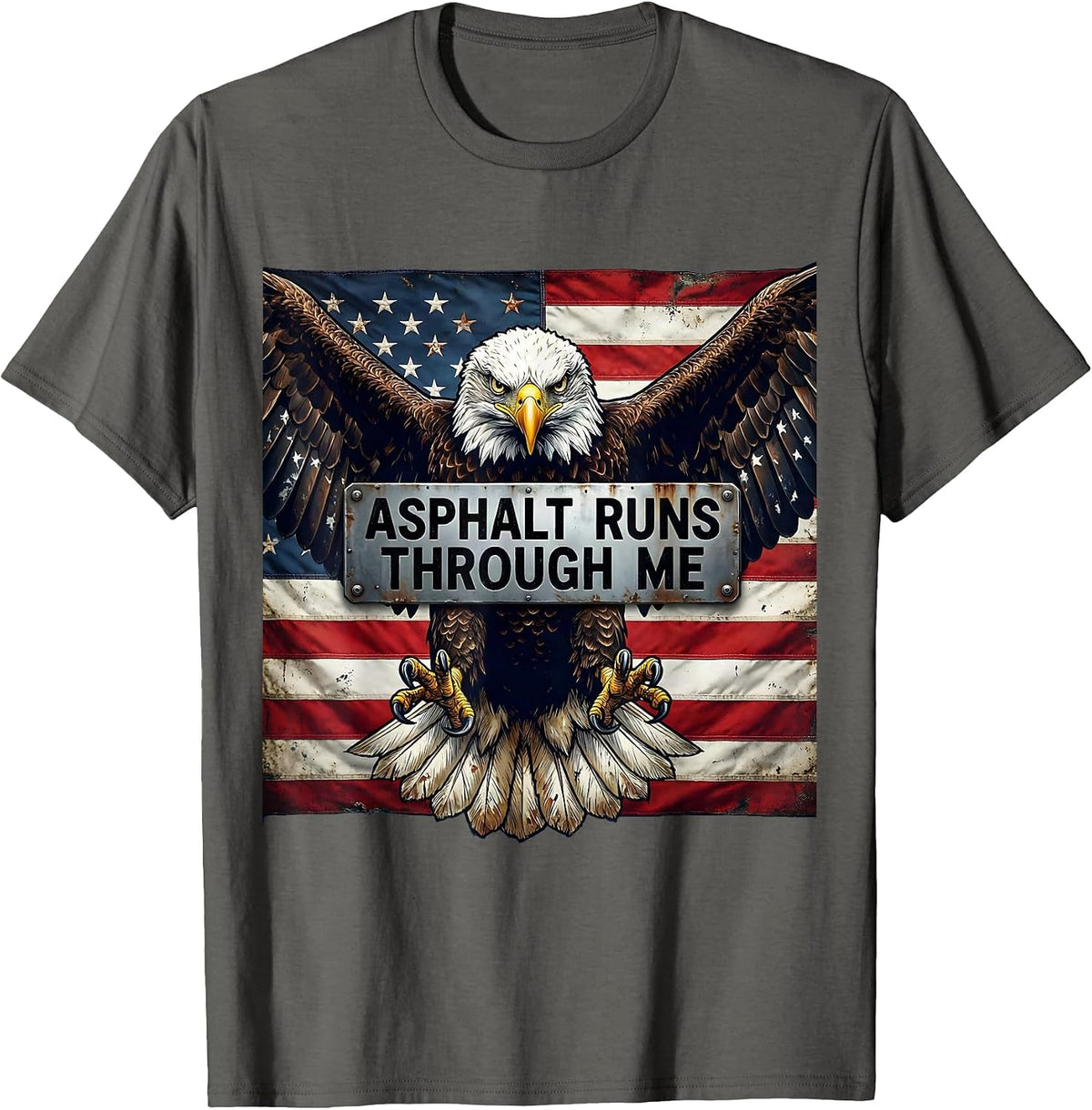 Men's Asphalt Runs Through Me Biker Design T-Shirt - Asphalt Grey