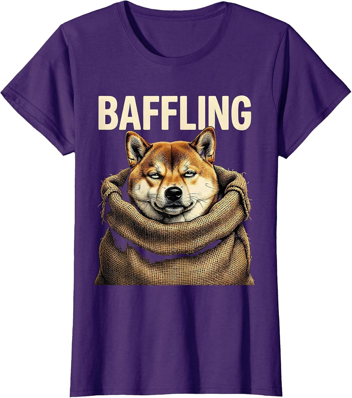 Women's Baffling Pop Art Shiba Inu Doge Meme Humor T-Shirt - Purple
