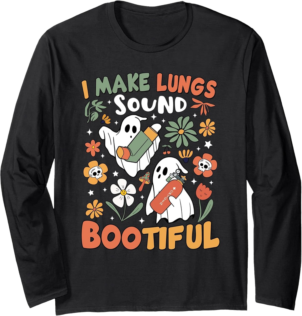 I Make Lungs Sound Bootiful Respiratory Therapist Halloween Long Sleeve T-Shirt - Adult Unisex Black