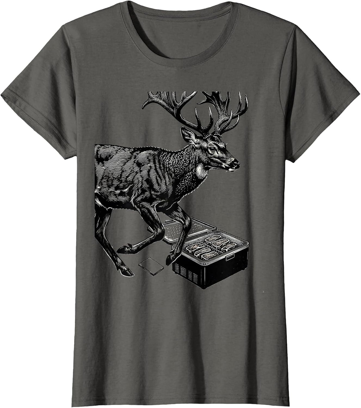 Women's Deer Buck Hunting Freezer Meat Scratchboard Humor T-Shirt - Asphalt Grey