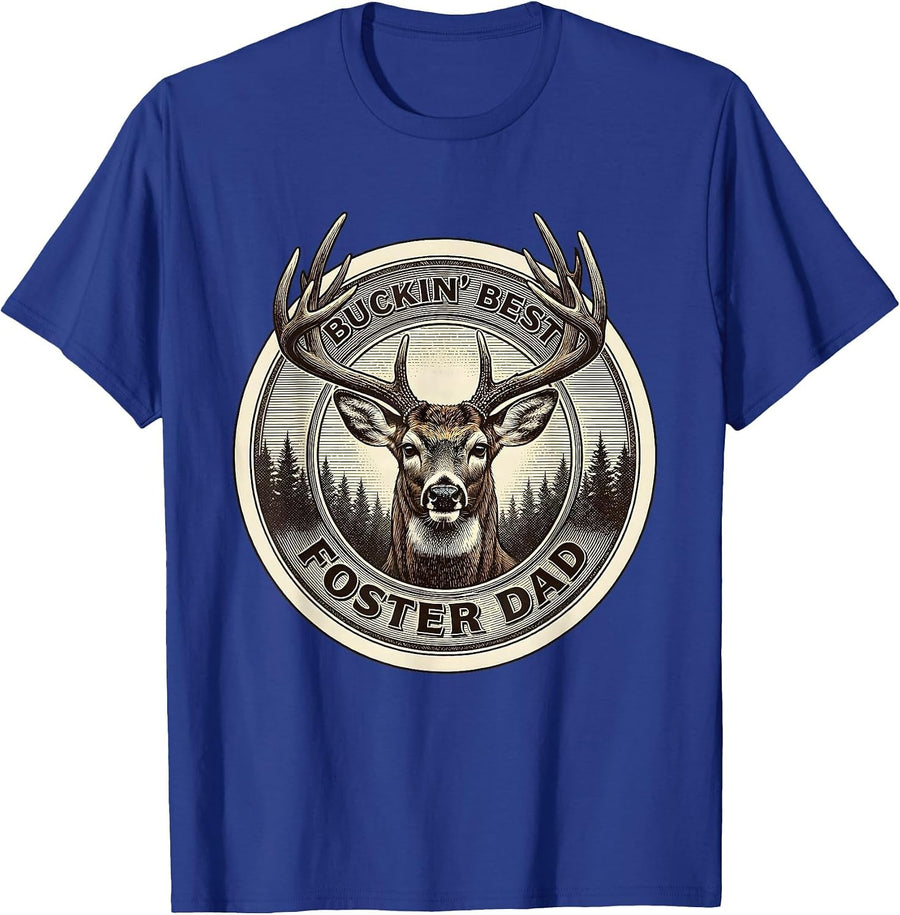 Buckin' Best Foster Dad Funny Deer Hunting Dad Humor T-Shirt - Royal Blue
