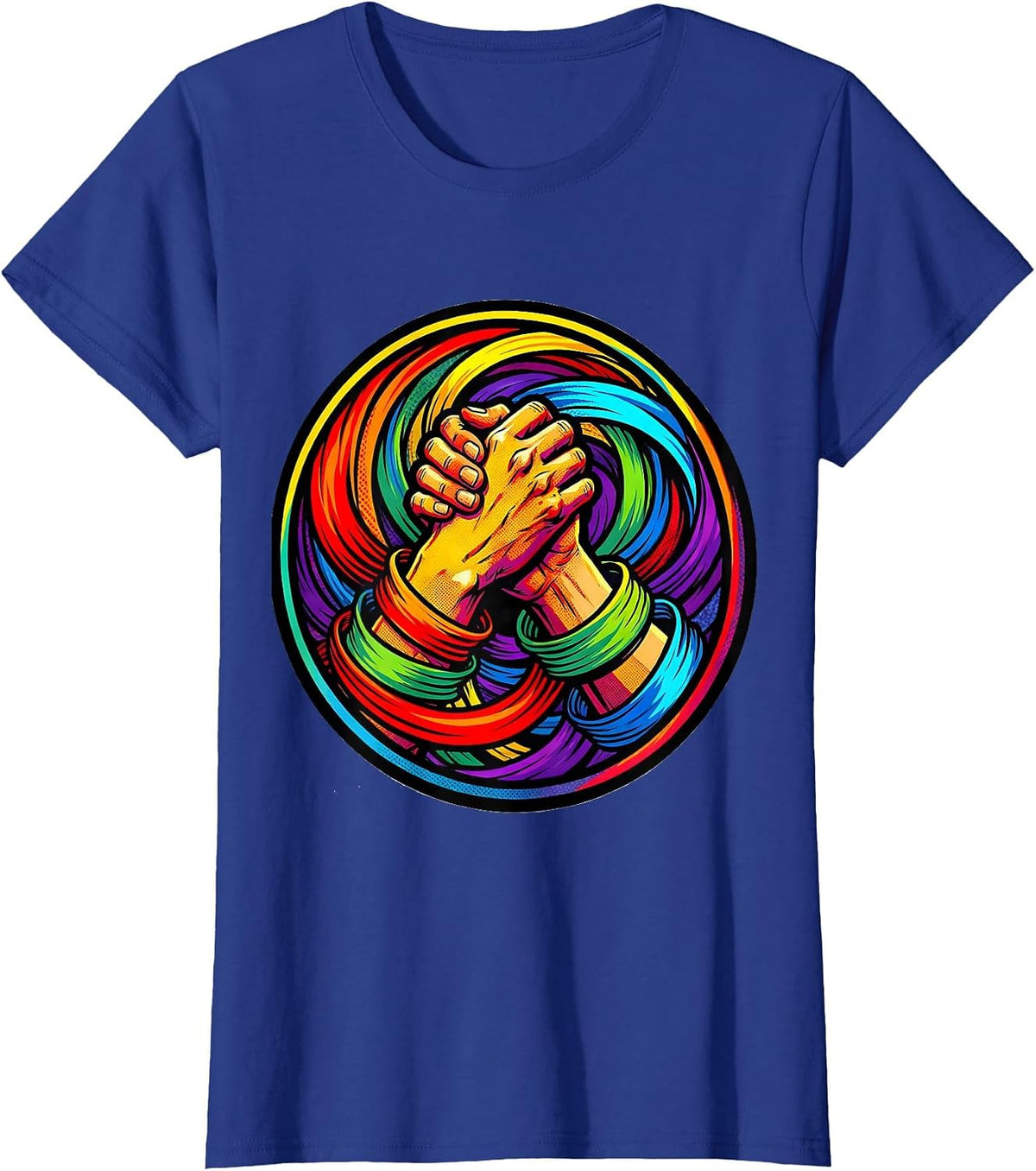 Women's Rainbow Ribbon Hands Gay Pride Graphic T-Shirt - Royal Blue
